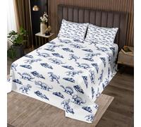 Homewish Couvre-Lit 240x220 Dinosauree Mignon | Dessus de Lit Sauvage Safari Thème Couverture de Lit Esquisse Bleu - 2 Taies d'oreiller 51x75