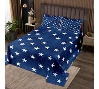 Homewish Couvre-Lit 240x220 Étoilé, Dessus de Lit Étoiles, Couverture de Lit pour Filles Garçons Ombre Scintille Lumineuse, Jetés de Lit Bleu Marin Blanc avec 2 Taies d'oreiller 51x75cm