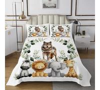 Homewish Couvre-Lit 240x220 Faune Sauvage de Loup,Dessus de Lit Jungle de Chasse d'animaux Sauvages,Couverture de Lit Animaux de Dessins Animés de Mammifères Animaux de Zoo Mignons 2 Taies d'oreiller