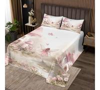 Homewish Couvre-Lit 240x220 Fée Rose,Dessus de Lit Conte de Fées Floral du Jardin,Couverture de Lit Fleurs de Champignons D'Aquarelle,Jetés de Lit Princesse de La Romance 2 Taies d'oreiller 51x75cm