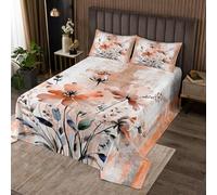 Homewish Couvre-Lit 240x220 Fleurs Florales Oranges,Dessus de Lit Fleur de Printemps,Couverture de Lit Peinture À l'huile Abstraite Aquarelle Floral Rustic Farmhouse,Ombre Orange Gris Design