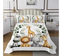 Homewish Couvre-Lit 240x220 Giraffe Mignonne,Dessus de Lit Chasse À La Faune Sauvage,Couverture de Lit Animaux de Dessins Animés des,Jetés de Lit Éléphant Lion de La Plante Zébra 2 Taies d'oreiller