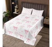 Homewish Couvre-Lit 240x220 Grille Ruban Bows Dessus de Lit Nœud Papillon Rose pour Filles Couverture de Lit Fleur Bohémienne Rustique Jetés de Lit Nœud Mignon Kawaii avec 2 Taies d'oreiller 51x75cm