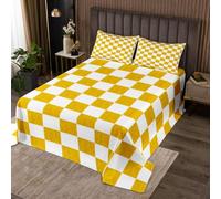 Homewish Couvre-Lit 240x220 Monochrome Grunge | Dessus de Lit Jaune Voitureré Couverture de Lit Abstrait Vertical Lignes Grille - 2 Taies d'oreiller 51x75