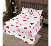 Homewish Couvre-Lit 240x220 Motif de Cœur Mignon,Dessus de Lit Filles,Couverture de Lit Enfants Cartoon Love Geometric,Jetés de Lit Cadeau de La Saint-Valentin avec 2 Taies d'oreiller 51x75cm