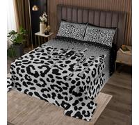 Homewish Couvre-Lit 240x220 Noir Gris Léopard | Dessus de Lit Dégradé Abstrait Art Couverture de Lit Paillettes Luxe Motif - 2 Taies d'oreiller 51x75