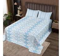 Homewish Couvre-Lit 240x220 Occidental,Dessus de Lit Bleu Clair Blanc,Couverture de Lit Teenage Garçons Boho Geometric Aztec,Jetés de Lit Pays Sud-Ouest avec 2 Taies d'oreiller 51x75cm
