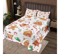 Homewish Couvre-Lit 240x220 Pain D'Gingembre,Dessus de Lit Noël Gingerbread Man,Jetés de Lit Cartoon Christmas Candy House Enfants Garçons Filles Adultes Mignons Vacances Hivernales 2 Taies d'oreiller