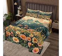 Homewish Couvre-Lit 240x220 Paysage Coloré,Dessus de Lit Boho,Couverture de Lit Adultes Adolescents Fleur Sauvage Montagne Nature Rustique,Jetés de Lit Ferme Vintage Floral avec 2 Taies d'oreiller
