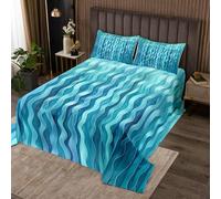 Homewish Couvre-Lit 240x220 Peinture Turquoise Bleue de Mer,Dessus de Lit Rayées Abstraites Rétro,Couverture de Lit Ligne Ondulée Géométrique,Jetés de Lit Lignes Esthétiques Modernes