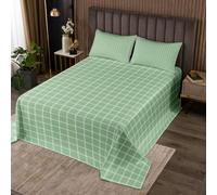 Homewish Couvre-Lit 240x220 Plaid | Dessus de Lit Vert Blanc Couverture de Lit Damier Classique - 2 Taies d'oreiller 51x75
