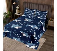 Homewish Couvre-Lit 240x220 Requin Bleu,Dessus de Lit Côtière,Couverture de Lit Jeune Garçons Océan Vie Marine Fish,Jetés de Lit Animaux de Mer avec 2 Taies d'oreiller 51x75cm