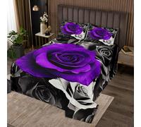 Homewish Couvre-Lit 240x220 Saint Valentin Violet, Dessus de Lit Floral pour Fille Femme, Dessus de Lit 2 Personnes Fleurs de Ferme, Jetés de Lit Rose Rétro, 2 Taies d'oreiller 51x75 cm