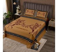 Homewish Couvre-Lit 240x220 Western pour Garçon Homme, Dessus de Lit Adulte Vintage Cowboy Marron, Couverture de Lit Ferme Rustique Étoile du Texas, Jetés de Lit Ouest Sauvage