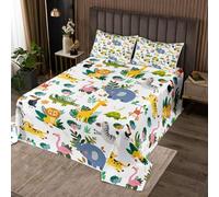 Homewish Couvre-Lit 260x240 Animaux de Dessins Animés,Dessus de Lit Tigre Lion,Couverture de Lit Enfantss Girafes Éléphants Monkey Tortoise Zebra Crocodile Flamingo,Blanc 2 Taies d'oreiller