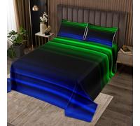 Homewish Couvre-Lit 260x240 Art Abstrait,Dessus de Lit Gradient,Couverture de Lit pour Filles Garçons Rayures Ombre Géométrique 3D Impression Moderne,Jetés de Lit Bleu Vert Noir 2 Taies d'oreiller