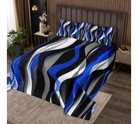 Homewish Couvre-Lit 260x240 Art Minimaliste Simple,Dessus de Lit Géométrique Contemporaine,Couverture de Lit Garçons Filles Ondes Bleues Noires,Jetés de Lit Abstrait Moderne 2 Taies d'oreiller 51x75cm