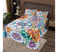 Homewish Couvre-Lit 260x240 Boho Floral, Dessus de Lit Fleurs de Fleurs, Couverture de Lit Design Bohémien Exotique, Jetés de Lit pour Garçons Filles Rustique Moderne avec 2 Taies d'oreiller 51x75cm