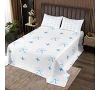 Homewish Couvre-Lit 260x240 Bouchon Bleu,Dessus de Lit Bouchon de Ruban D'Étoiles,Couverture de Lit Bouchon de Princesse Kawaii,Jetés de Lit Filles Nœud de Papillon Mignon 2 Taies d'oreiller 51x75cm