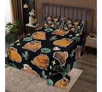 Homewish Couvre-Lit 260x240 Capybara,Dessus de Lit Animaux Noirs de Dessins Animés,Couverture de Lit Lovers Capybara Drôle Mignon Garçons Filles Adultes Faune Botanique Décor 2 Taies d'oreiller