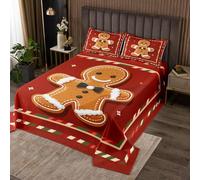 Homewish Couvre-Lit 260x240 Cartoon Gingerbread Man,Dessus de Lit Enfants Adultes Joyeux Noël,Couverture de Lit Bonne Nouvelle Année,Jetés de Lit Desserts de Noël Mignons 2 Taies d'oreiller 51x75cm
