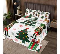 Homewish Couvre-Lit 260x240 Casque-Noix de Noël,Dessus de Lit Gardien Royal du Soldat de Dessins Animés,Couverture de Lit Arbre de Noël,Jetés de Lit Focon de Neige de Cerf D'Elke 2 Taies d'oreiller