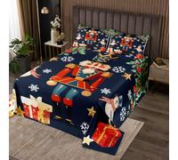 Homewish Couvre-Lit 260x240 Casque-Noix de Noël,Dessus de Lit Gardien Royal Soldat de Dessins Animés,Couverture de Lit Fleurs de Poinsettia Oiseaux de Flocon de Neige de Noël 2 Taies d'oreiller