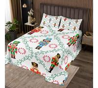 Homewish Couvre-Lit 260x240 Craquenoix de Noël, Dessus de Lit Soldat Mignon, Couverture de Lit Gardien Royal de Dessins Animés, Jetés de Lit Décor de Noël avec 2 Taies d'oreiller 51x75cm