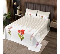Homewish Couvre-Lit 260x240 Crème Damier Roses | Dessus de Lit Géométrique Couverture de Lit Chic Vichy - 2 Taies d'oreiller 51x75