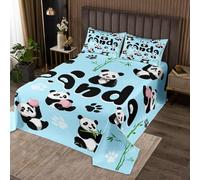 Homewish Couvre-Lit 260x240 Enfant Pandas de Dessins Animés, Dessus de Lit 2 Personnes Panda Mignonne, Couverture de Lit Animaux Kawaii, Jetés de Lit avec 2 Taies d'oreiller 51x75cm