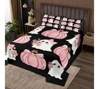 Homewish Couvre-Lit 260x240 Fantôme de Dessin Animé,Dessus de Lit Lanterne de Citrouille,Couverture de Lit Mignon Halloween Bow,Jetés de Lit Bowknot de Ruban Kawaii, Décor d'halloween Noir