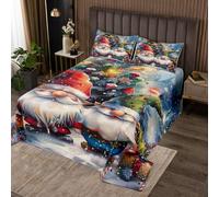 Homewish Couvre-Lit 260x240 GNOME,Dessus de Lit Nain de Père Noël de Dessins Animés,Couverture de Lit Lumières d'arbre de Noël,Jetés de Lit Flocon de Neige Scandinave avec 2 Taies d'oreiller 51x75cm