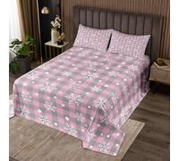Homewish Couvre-Lit 260x240 Grille Grise Rose Plaid, Dessus de Lit Flocon de Neige d'hiver de Noël, Couverture de Lit Ornaments, Jetés de Lit Flocon de Neige de Noël avec 2 Taies d'oreiller 51x75cm