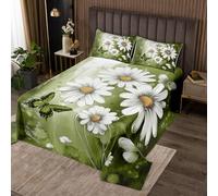 Homewish Couvre-Lit 260x240 Huile Art Daisy Fleur,Dessus de Lit Enfants Adultes Volant Papillons,Couverture de Lit Gradient Blanc Olivier,Jetés de Lit Jardin Floral Faune 2 Taies d'oreiller 51x75cm