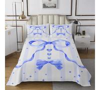 Homewish Couvre-Lit 260x240 Kawaii Bow Girls,Dessus de Lit Blue Bowknot Coquette Decor,Couverture de Lit Filles Amour Cœur Étoiles,Jetés de Lit Aquarelle Princesse Esthétique 2 Taies d'oreiller