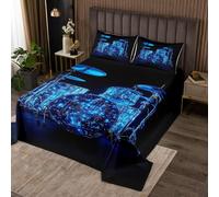 Homewish Couvre-Lit 260x240 Kit de Tambour,Dessus de Lit Instruments de Musique Rock,Couverture de Lit Kit de Tambour de Lumière Bleue,Jetés de Lit Garçons Filles Musique Pop 2 Taies d'oreiller