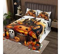 Homewish Couvre-Lit 260x240 Lanterne de Citrouille,Dessus de Lit Château Gothique,Couverture de Lit Halloween Bats Dark Shadows Horror Witch Hat Candle Ghost, Décorations de Citrouille d'halloween