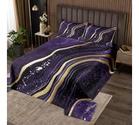 Homewish Couvre-Lit 260x240 Marbre Pourpre et Or,Dessus de Lit Pierre de Marbre de Motif de Paillettes d'or,Couverture de Lit Marbrage Œuvre d'art Abstraite avec 2 Taies d'oreiller 51x75cm