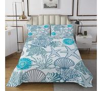 Homewish Couvre-Lit 260x240 Monde sous-Marin de Dessin Animé,Dessus de Lit Animaux de Mer,Couverture de Lit Thème Océan de Mer,Jetés de Lit Esquisses de Vie Océanique Turquoise 2 Taies d'oreiller