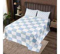 Homewish Couvre-Lit 260x240 Monochrome Grunge | Dessus de Lit Bleu Voitureré Couverture de Lit Abstrait Vertical Lignes Grille - 2 Taies d'oreiller 51x75