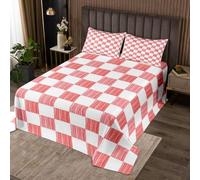 Homewish Couvre-Lit 260x240 Monochrome Grunge | Dessus de Lit Rouge Voitureré Couverture de Lit Abstrait Vertical Lignes Grille - 2 Taies d'oreiller 51x75