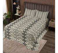 Homewish Couvre-Lit 260x240 Occidental,Dessus de Lit Beige Noir,Couverture de Lit Youth Garçons Boho Geometric Aztec,Jetés de Lit Pays Sud-Ouest avec 2 Taies d'oreiller 51x75cm