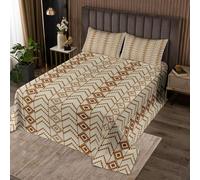 Homewish Couvre-Lit 260x240 Occidental,Dessus de Lit Rouge Beige,Couverture de Lit Garçons Boho Geometric Aztec,Jetés de Lit Pays Sud-Ouest avec 2 Taies d'oreiller 51x75cm