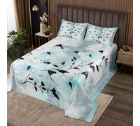 Homewish Couvre-Lit 260x240 Papillon Aquarelle,Dessus de Lit Peinture À l'huile Abstraite,Couverture de Lit Papillons Ferme Rustique,Jetés de Lit Ombre Turquoise Gris Blanc avec 2 Taies d'oreiller