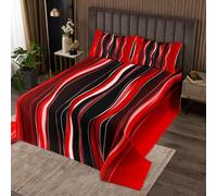 Homewish Couvre-Lit 260x240 Rayé, Dessus de Lit Abstrait Moderne, Couverture de Lit pour Garçons Filles Vagues Rouges, Jetés de Lit Art Minimaliste Simple Noir avec 2 Taies d'oreiller 51x75cm