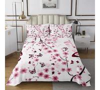 Homewish Couvre-Lit 260x240 Sakura Dessus de Lit Printemps Élégant Fleur Papillon Couverture de Lit Femme,Fille Style Japonais Couette Plante Pollen Violet