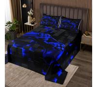 Homewish Couvre-Lit Ado Garcon Game 240x220 cm avec 2 Taies d'oreiller, Dessus de Lit Gaming Néon Couverture de Lit Carré Futuristes Bleu Marine, Jetés de Lit Abstrait Moderne