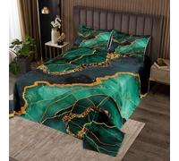 Homewish Couvre-Lit Marbre 240x220 cm avec 2 Taies d'oreiller, Dessus de Lit Paillettes Dorées Modernes, Couverture de Lit Sables Mouvants Liquides Marbrures, Or Vert