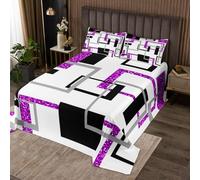 Homewish Couvre-Lit Rayée Violet 260x240 cm avec 2 Taies d'oreiller, Dessus de Lit Adulte Géométrique, Couverture de Lit Noir et Blanc, Jetés de Lit Art Abstrait