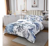 Homewish Couvre-Lit Tortue 2 Personnes 260x240 cm - Jetés de Lit Tortue Hawaïenne Blanche et Bleue pour Enfant - Dessus de Lit Tortue en Microfibre - Couverture de Lit À Thème Plage Océanique